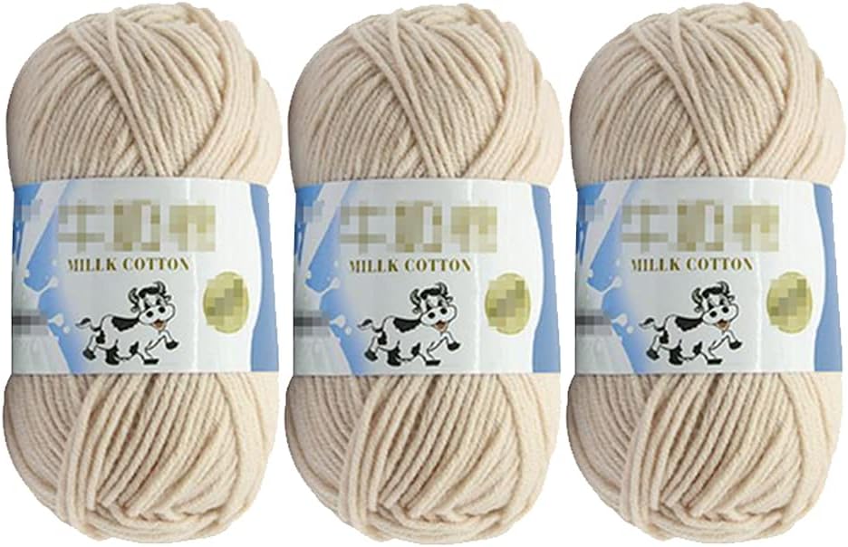 3Pcs 50g Milk Yarn Knitting Cotton Yarn Soft Chunky Hand-Woven Crochet Wool Yarn for Handcrafts Crocheting Knitting (Beige)