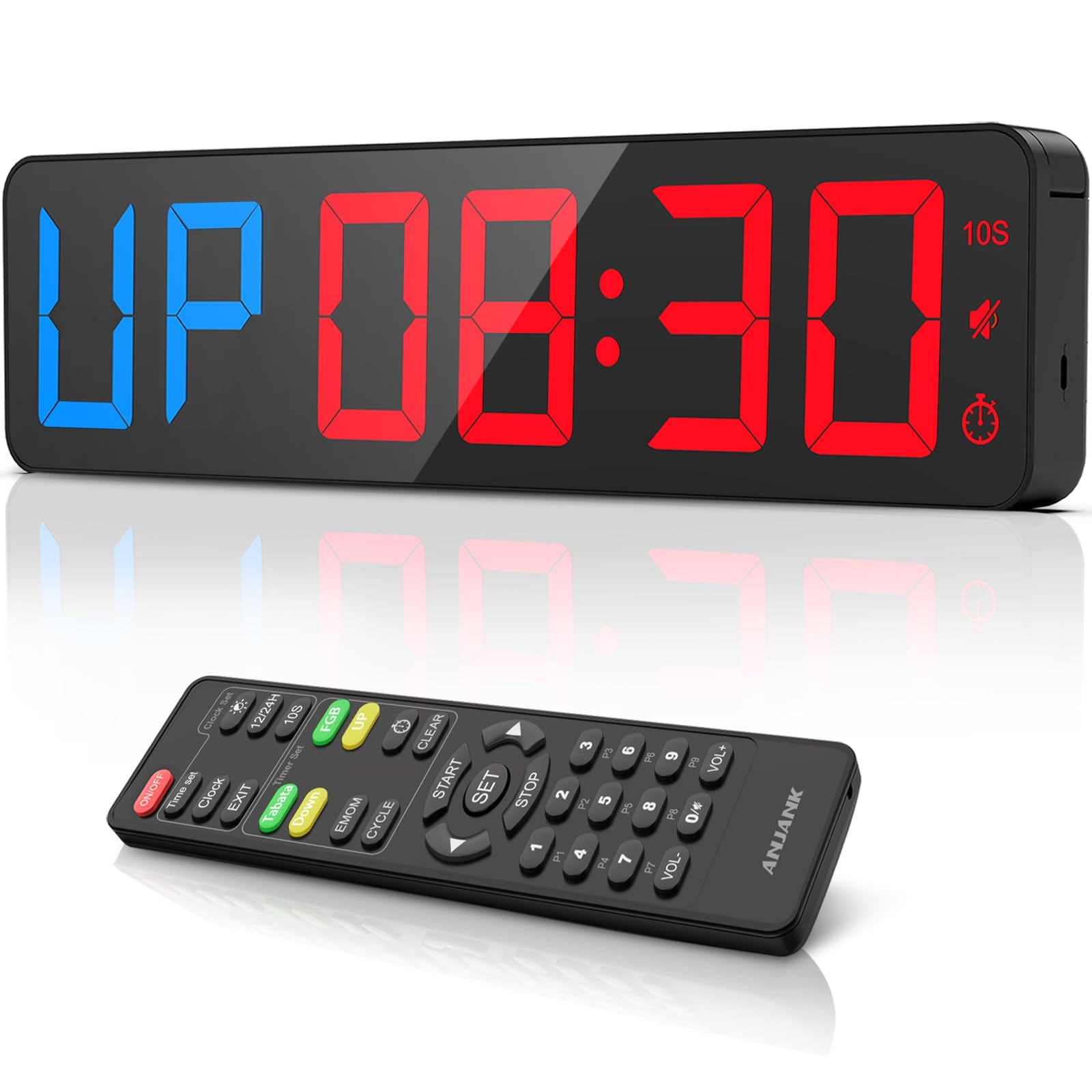 Fitness Minuteur 15'' Grand Horloge Murale Numérique à LED,Timer D'intervalle avec Chronomètre,Compte à Rebours/Haut,Volume Réglable,Télécommande,Minuteur de Sport pour Maison garages l'extérieur
