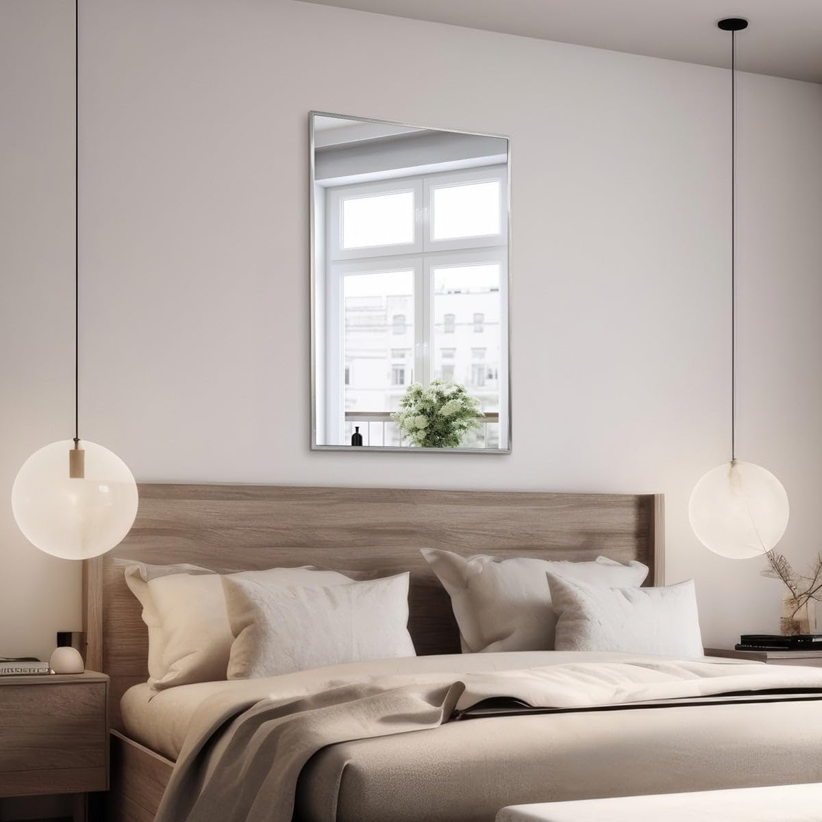 Head West Spectrum Modern Rectangular Mirror, Brushed Nickel Finished Stainless Steel Framed Bathroom Mirrors for Over Sink and Living Room and Entry Way, 22