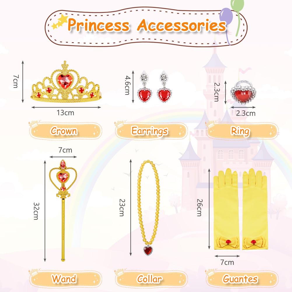 Déguisement de Princesse Belle, Fille Robe de Princesse Belle avec Accessoires, Robe de La Belle et La Bête Enfant, Princesse Costume Enfant pour Anniversaire Fête Partie Carnaval Cosplay