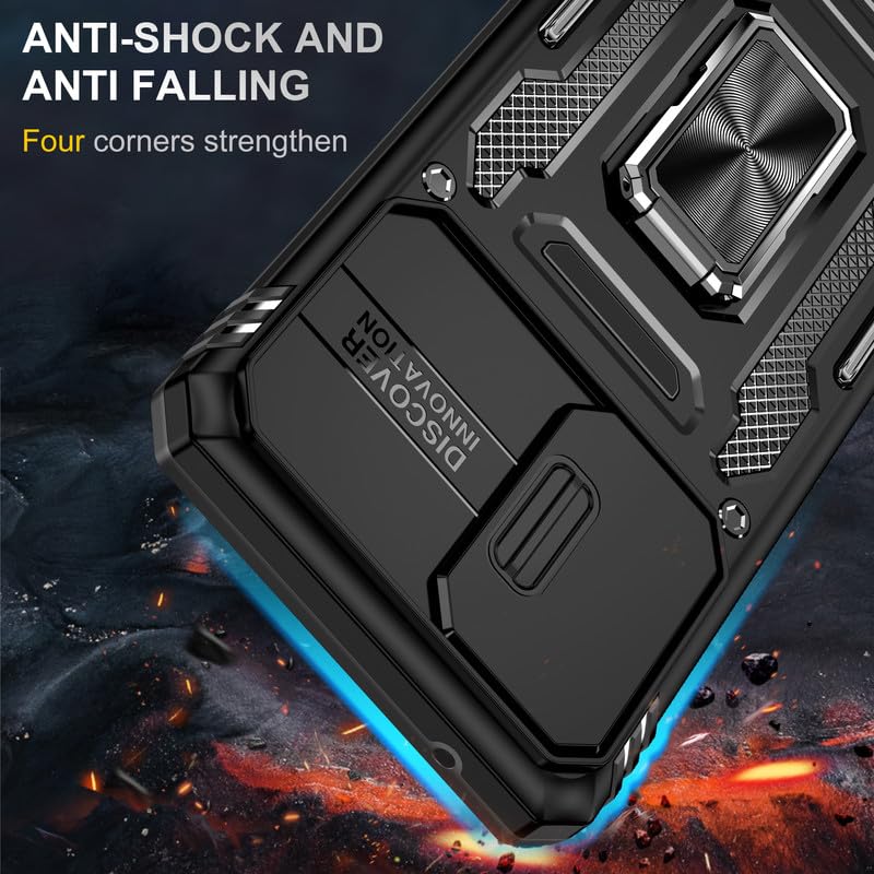 Image of Heavy Duty Armor Case for Samsung Galaxy A52 / A52s Ring Holder Camera Slider Heavy Protection Shockproof Back Case Cover for Samsung Galaxy A52 / A52s - Black