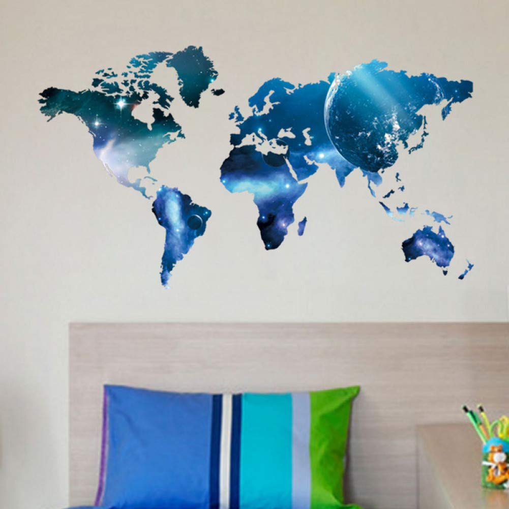 QWER Wall Sticker Planet World Map Wall Sticker Art Sticker Map Oil Paintings Home Mural Office Decoration Poster Wall Stickers