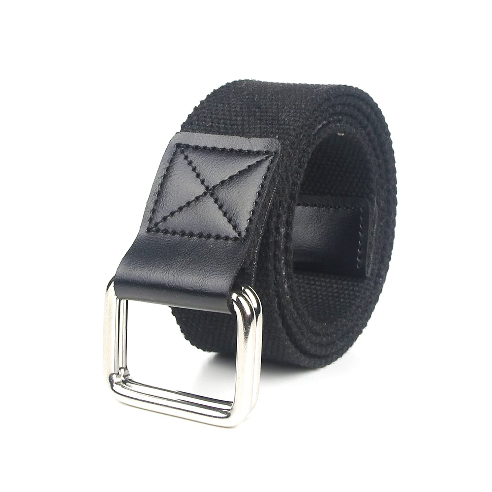Casual Nylon Braided Belt Double Ring Square Button Canvas Men‘s Belt 3.8 cm Width Jeans Belt, 120cm