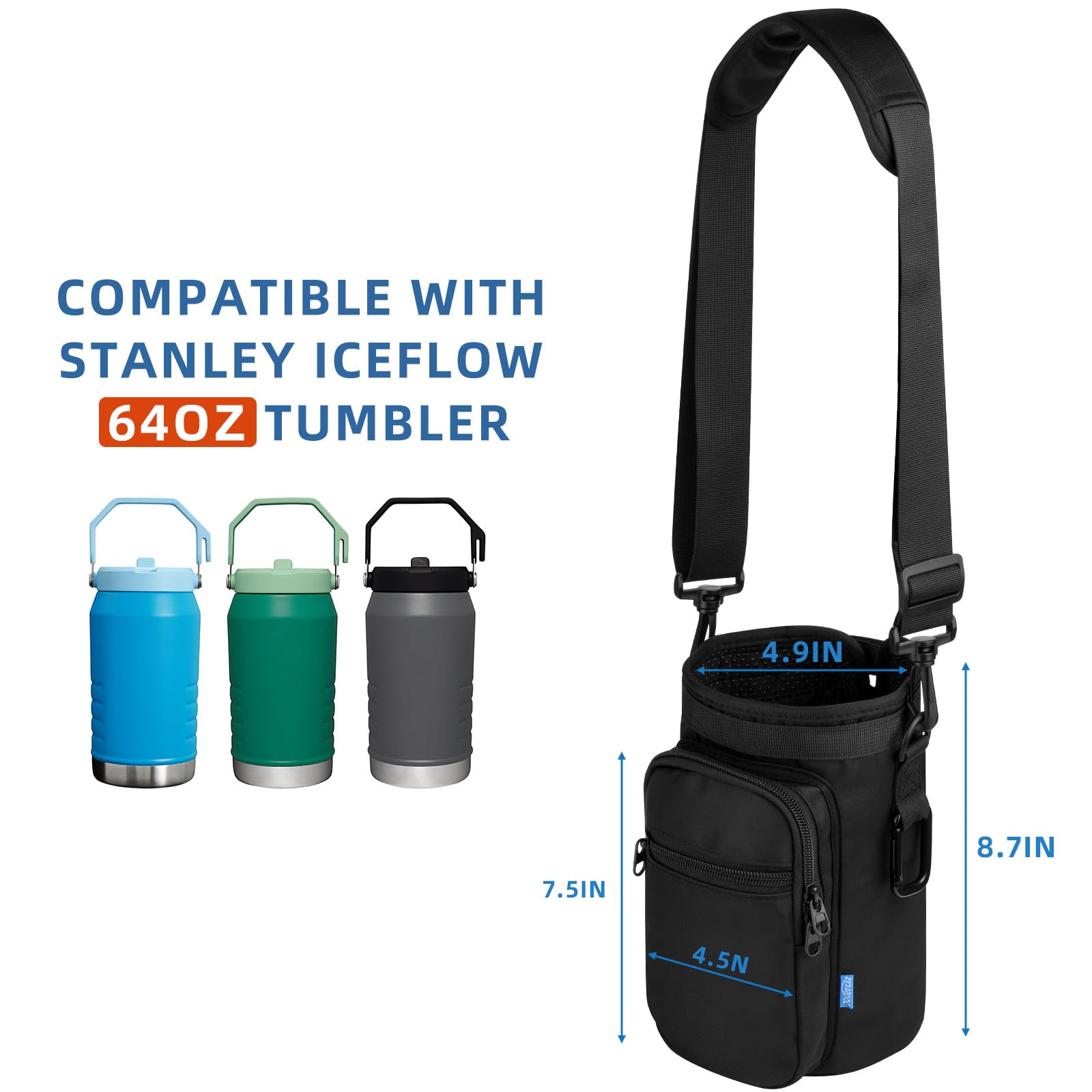 Bringsine Neoprene Water Bottle Carrier Bag For Stanley 40oz Tumbler - Adjustable Strap, Pouch Pocket & Carabiner - View #11