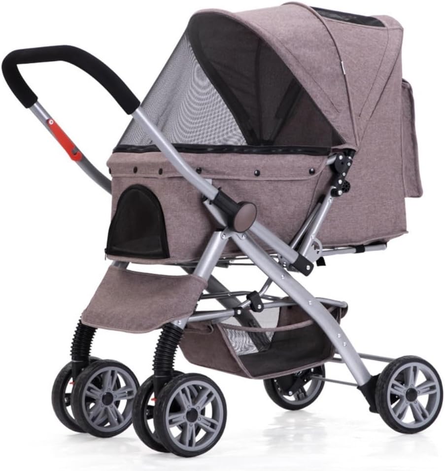 Pet Strollers Pet Stroller, Dog Stroller, Cat Stroller, One-Click Folding, Quick Installation, Two-Way Pet Stroller Pet Stroller Medium(Brown)