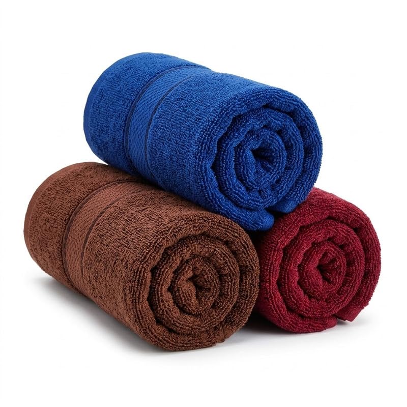 Image of TowelWala Premium Hand Towel Soft Absorbent Quick Dry (Brown /Maroon /Blue) | Premium 550 GSM cotton with woven border-quick drying and perfect for bathroom, kitchen, gym, and travel.