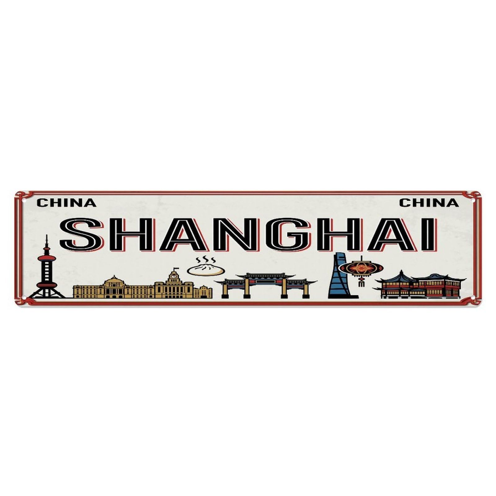 Tgrcjimh Style Metal Tin Sign Vintage Travel Shanghai China Bund Tower