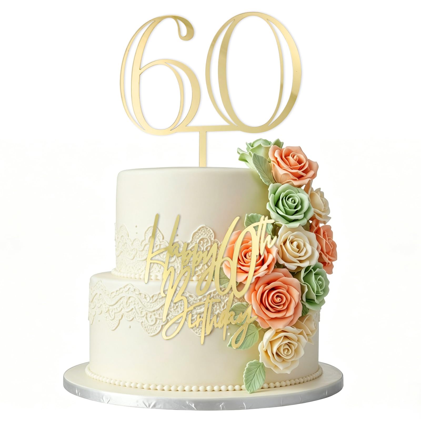 Elegant 60th Birthday Cake Topper Gold Acrylic Number 60 Cake Decorations Reusable Happy 60th Anniversary Party Supplies for Men Women Diamond Wedding Celebration