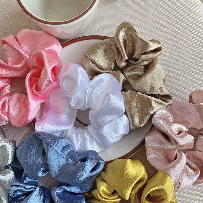 Kobiety jedwabne Scrunchie jednokolorowe elastyczne gumki do włosów satynowe gumki do włosów dziewczyny gumki do włosów kucyk Holder pałąk akcesoria do włosów-12 (4)