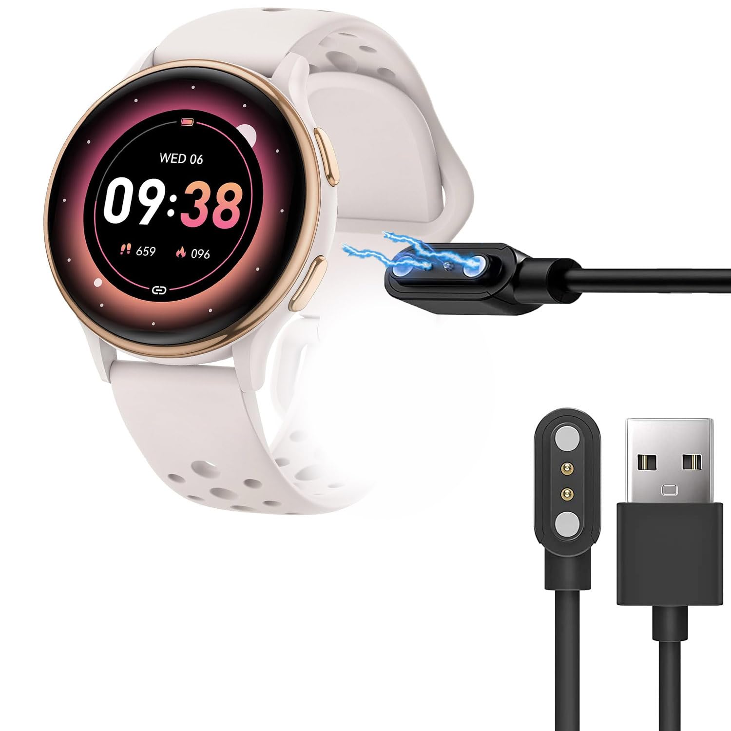 Cavo Di Ricarica Magnetico Per Smartwatch AcclaFit P5 – Lunghezza 1 Metro, Protezione Da Sovraccarico, Bianco
