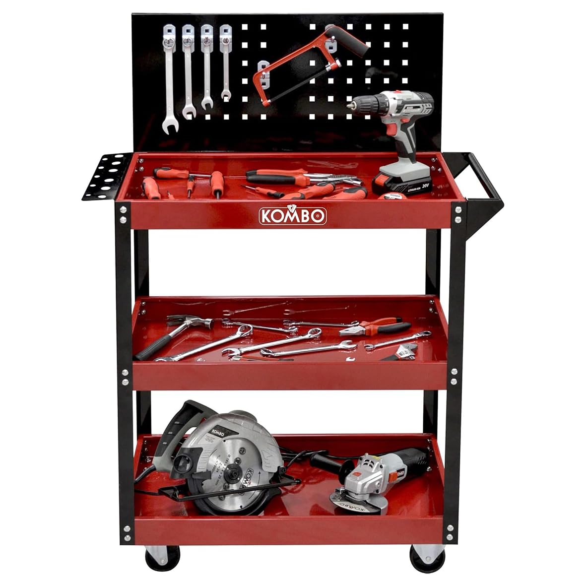 Komb Carrello Portautensili KOX23PRO 3 Ripiani Pannello Forato 81x35x110 cm