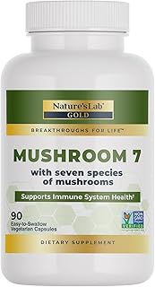 Nature's Lab Mushroom 7 Organic Blend - Benefits The Immune System, Cell Function and Endurance - 90 Capsules (45 Servings)
