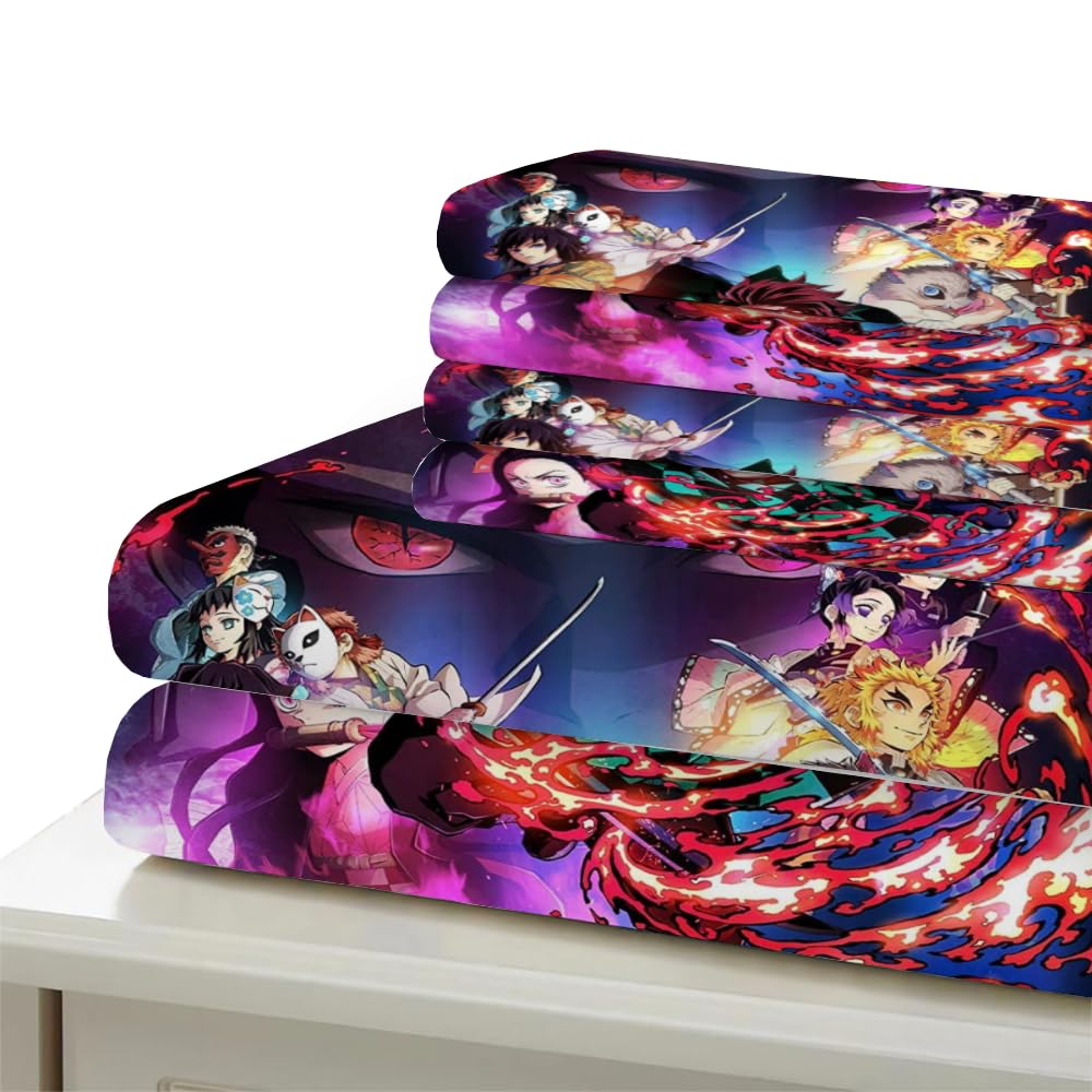 Parure de lit motif dessin animé Demon Slayer - Housse de couette - 3 pièces - Housse de couette