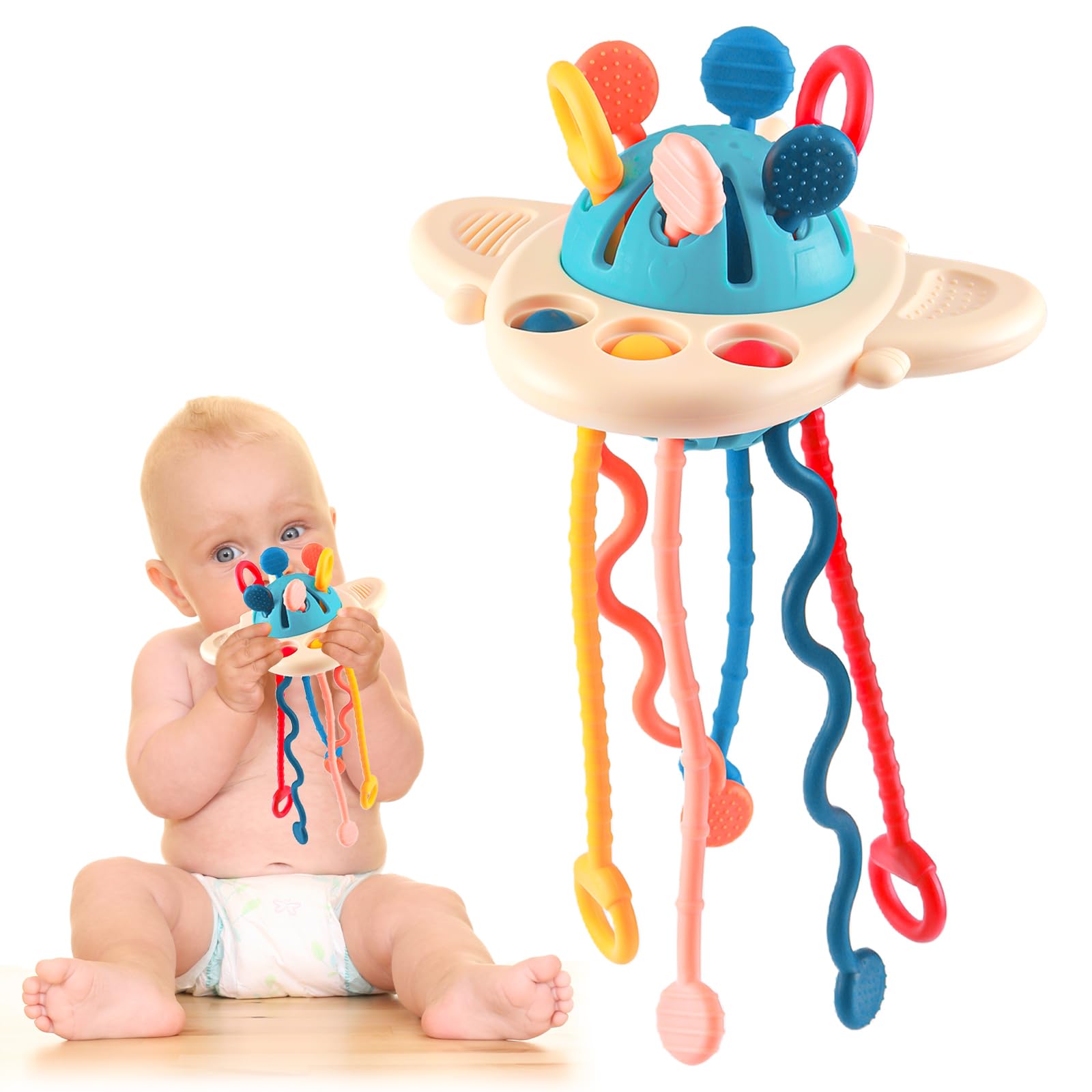 MYDOVA Juguetes Montessori 1 Años, Juguetes Bebé 12-18 Meses, Tirar de la Cuerda Juguete Bebé, Juguetes Mordedor sin BPA, Juguete de Silicona Montessori,Regalo Bebes de Cumpleaños Navidad
