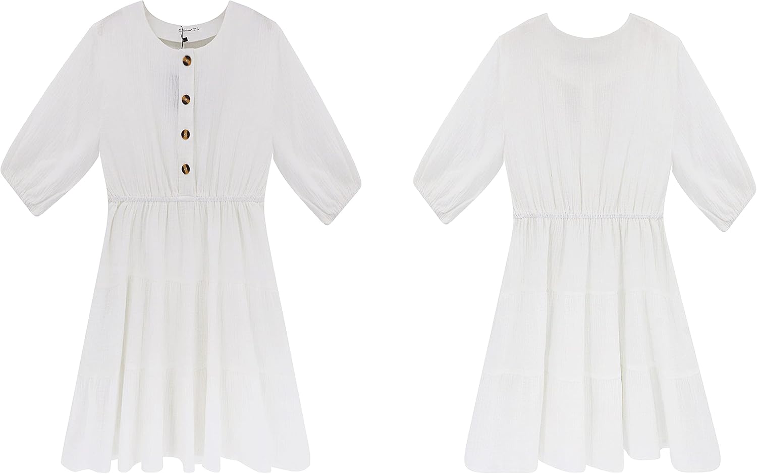 R.Vivimos Women's Summer Linen Puff Sleeves Casual Button Up A-Line Casual Skater Mini Dresses - Image 5