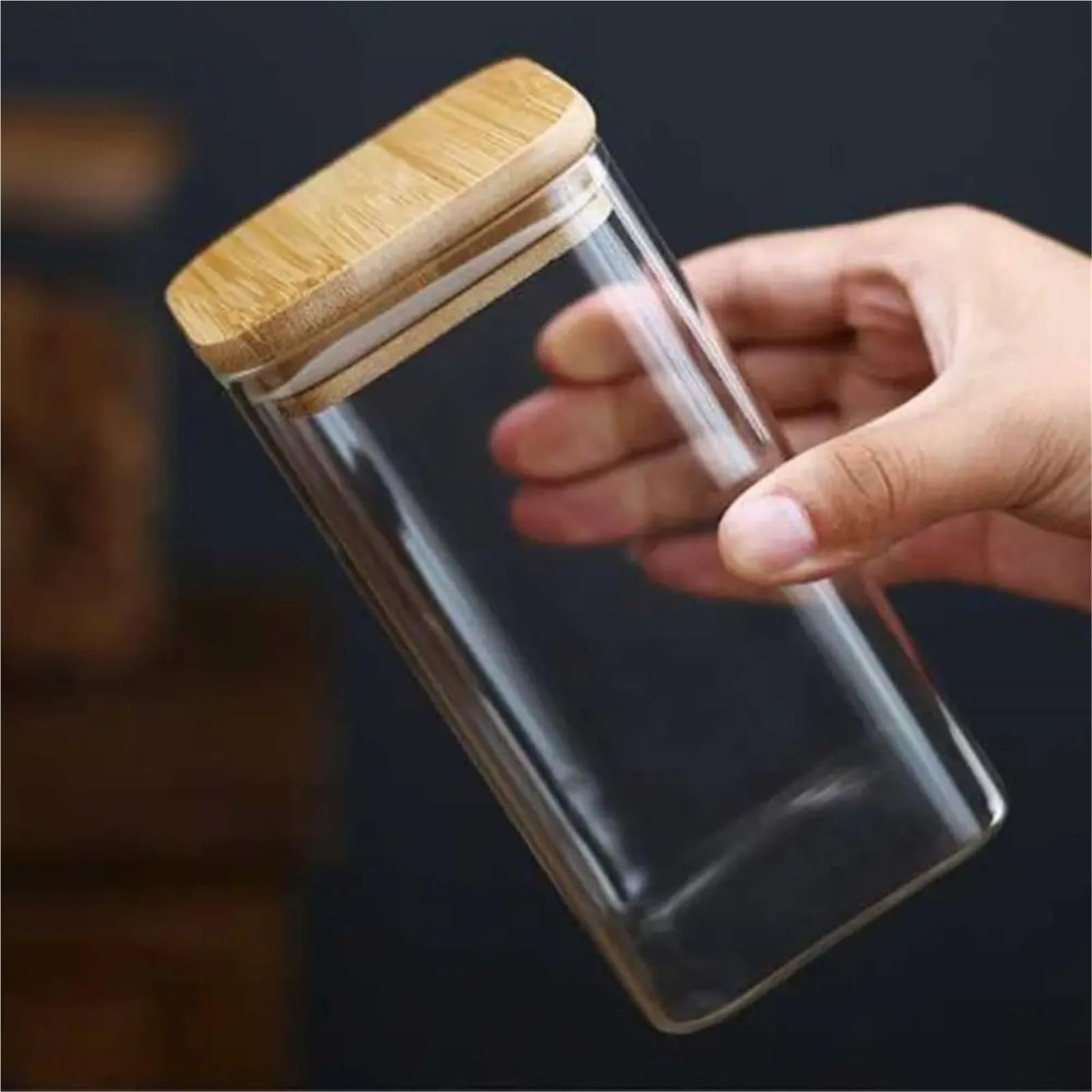 VorratsgläSer Aus Glas 10Pc Glas versiegelt kann transparent mit Holzdeckel Jar Lagerung liefert FüR Tee Und Kaffeebohnen(6x6cm)