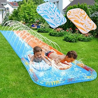 20ft Slip and Slide Water Slide for Kids and Adult Backyard with 2 Bodyboards, Slip n Slide with Sprinkler, Summer Outdoor Water Play Toys, 20ft x 62in