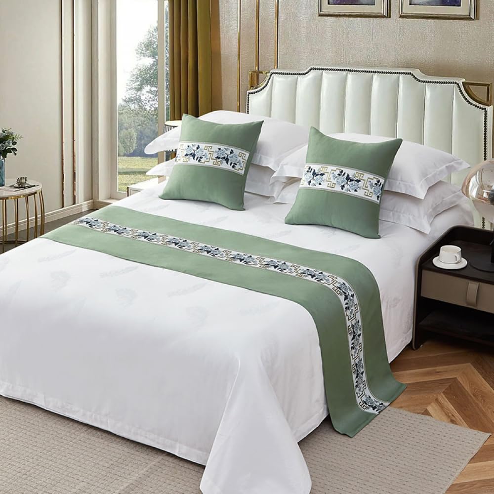 QFWMCW Bed Runner Bed Scarf Hotel Home Decoration Bed Runners Scarves Simple Bed Towel Bedspread High-grade Cotton Linen Bedding Cover Protection,Single Double King Size Bed-Green||50x160cm (1m bed)