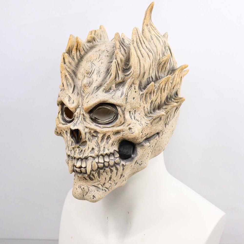 XKYGVM Realistic Full Head Skull Mask Scary Full Head Skeleton Mask Adult Halloween Costume Props Creepy Warrior Devil Cosplay Ghost Masks