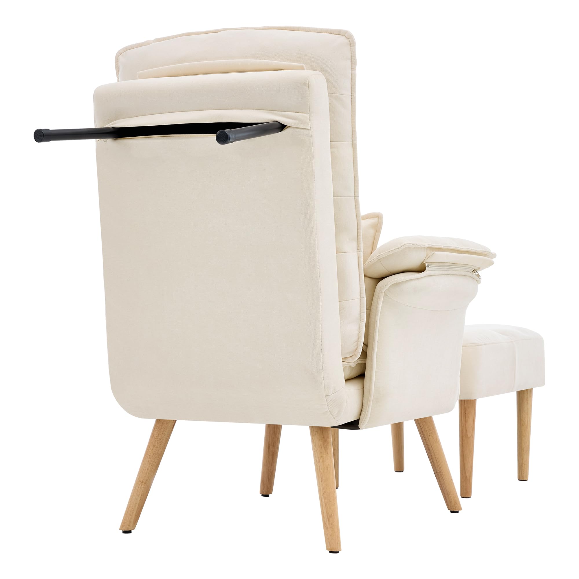 BTM Relaxsessel mit Hocker 5-Fach Verstellbarer Sessel Wohnzimmer Lesesessel mit Kopfstütze, Armlehnenkissen Beige