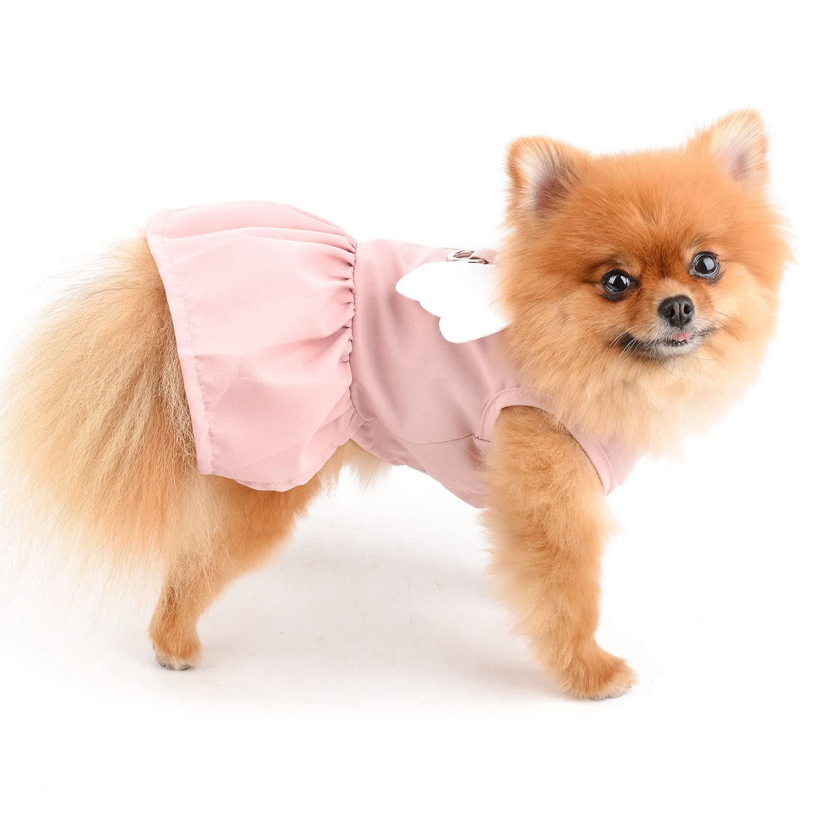 PADEFUL Dog Dress Harness and Leash Set for Small Dogs Girl Cute Angle Wing Puppy Vest Harnesses Cat Princess Dresses Summer Doggie Skirt Sundress Chihuahua Yorkie Clothes, Pink, S