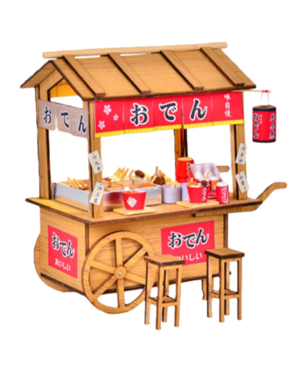 DIY Wooden Miniature Oden Stall Model Kit LED Light Up Japanese Food Stand