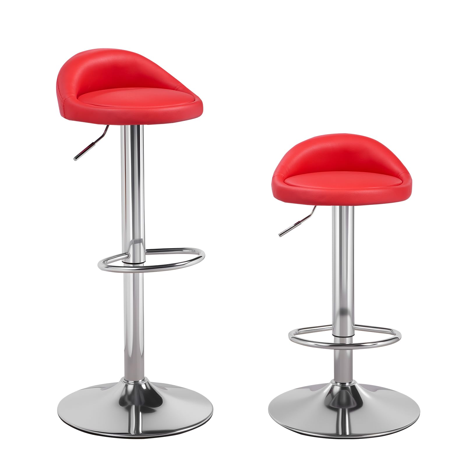 Panana Pair of Bar Stools, Height Adjustable Breakfast counter Bar Chairs Synthetic Leather 360° Swivel Kitchen Stool with Chrome Footrest&Comfy Padded for Kitchen Island Counter (Red)