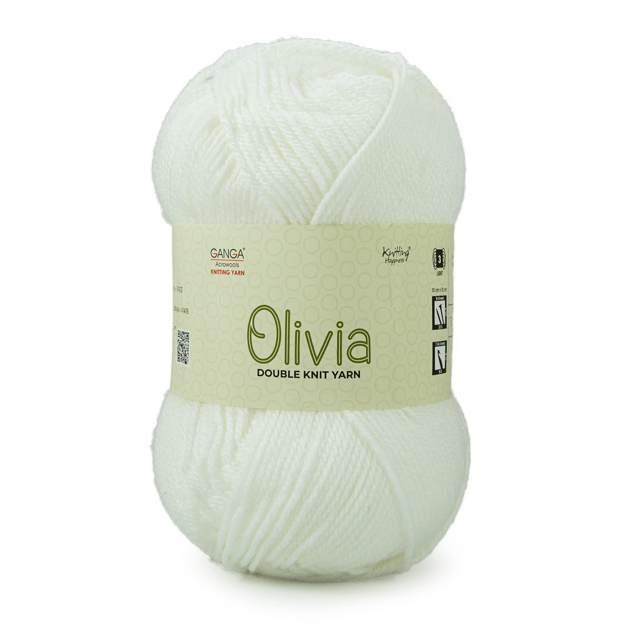 GANGA Acrylic Olivia Hand Knitting And Crochet Yarn (Off-White) (100Gms)