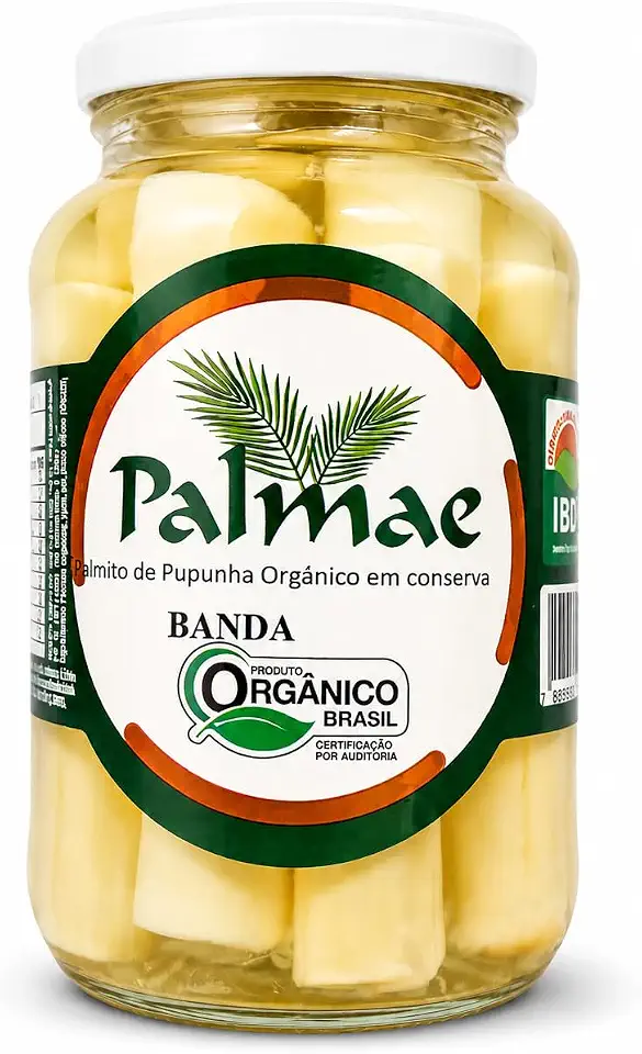 Palmae Palmito de Pupunha Orgânico em Conserva, Banda, Sem Agrotóxicos, Pronto para Consumo, 550g