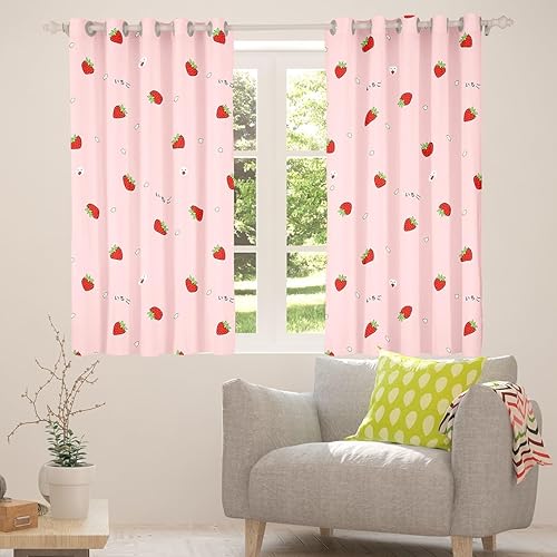 Miniatura 4 de Erosebridal Cortina Kawaii, Cortinas de Ventana de Decoración de Fresa Rosa, para Mujeres Niñas y Niños Decoración de Habitación Kawaii, Lindas