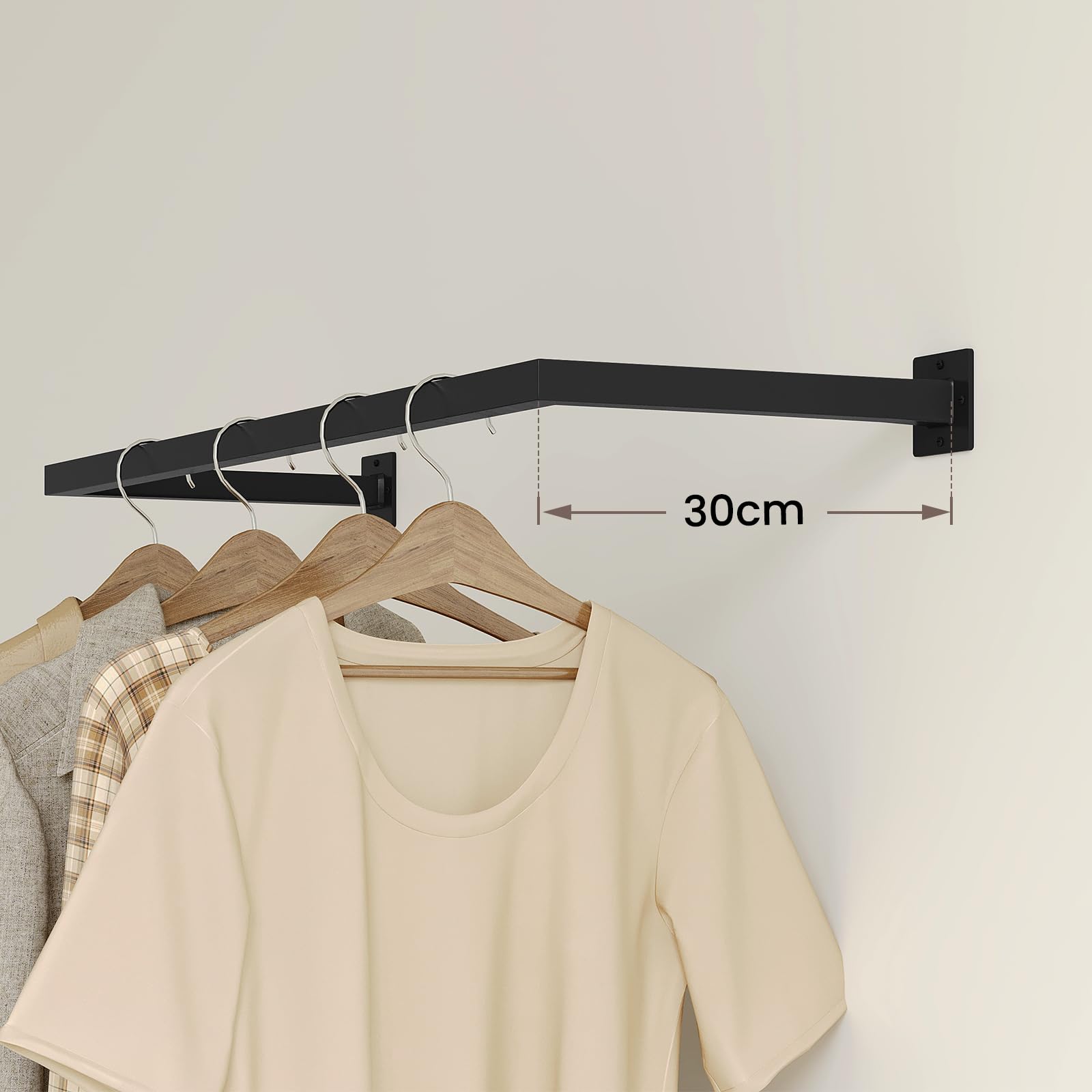 eSituro Percheros de Pared, Set de 2 Barras Colgar Ropa, Rieles de Pared Rectángulo, Barra Perchero Industrial, para Pasillo Cocina Salón Baño, Tubo Resistente, 64x6,5x30 cm, Negro