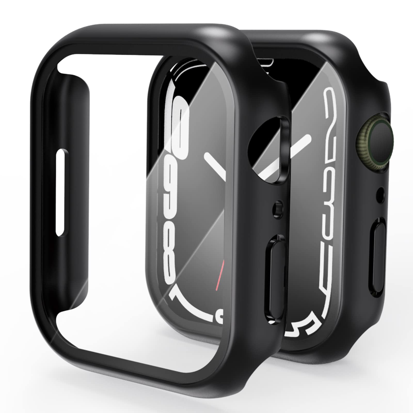 VEMIGONHard PC Case Compatible with Apple Watch Series 7 45mm with Tempered Glass Screen Protector, Full Coverage, Touch Sensitive, Ultra-Thin HD Bumper Protective Cover - (45mm Black)
