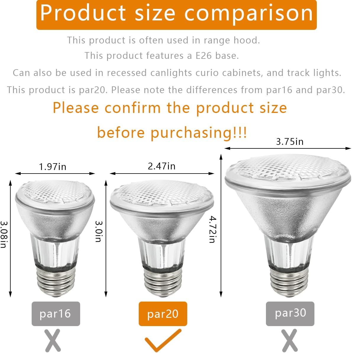 BOGAO Par20 Bulbs, 2 Pcs 120V 50W Par20 Light Bulbs, E26 Medium Base Long Lasting Life High Output Reflector Flood Lights Replacement Range Hood Light - Warm Light