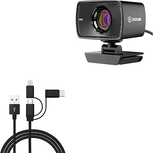 Miniatura 1 de BoxWave Cable compatible con Elgato Facecam - Cable AllCharge 3 en 1 - Negro azabache