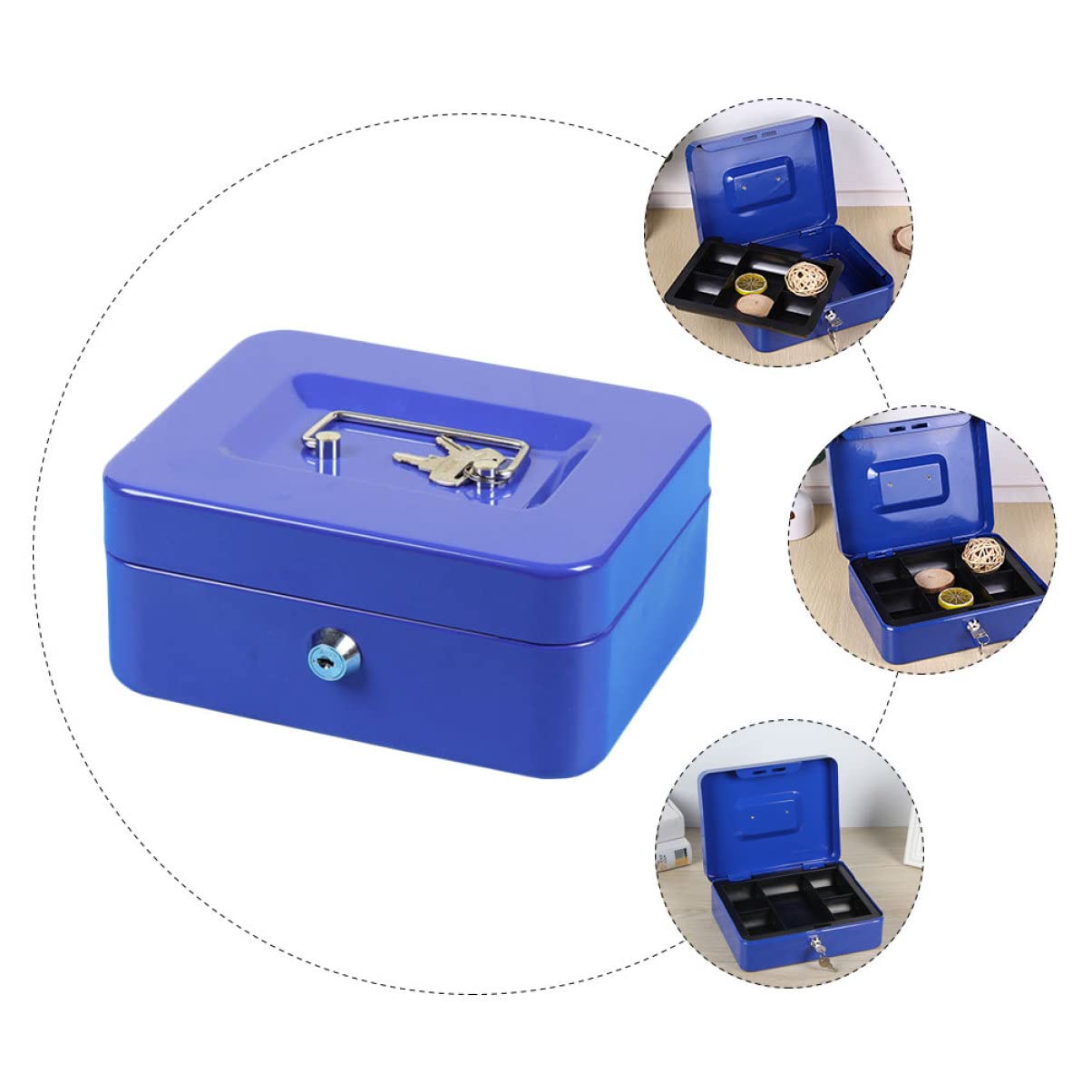 Boîte à Monnaie et Anneaux en Métal Bleue avec Poignée Portable