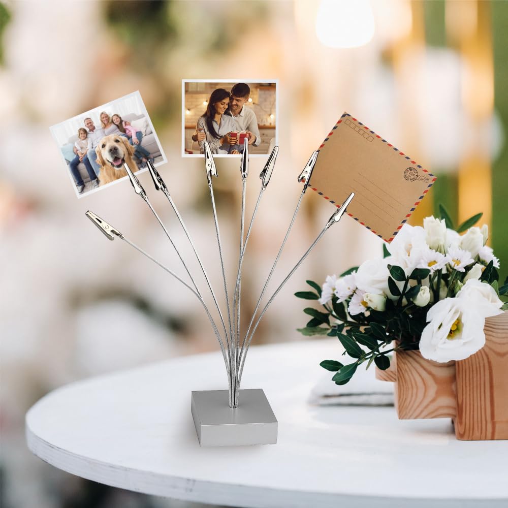 Supporto per Cornice da Scrivania, Portafoto a 8 Rami con Albero Genealogico, Porta Biglietti d'Auguri a Coccodrillo Clip per Casa, Ufficio, Matrimonio, Festa, Decorazione Natale