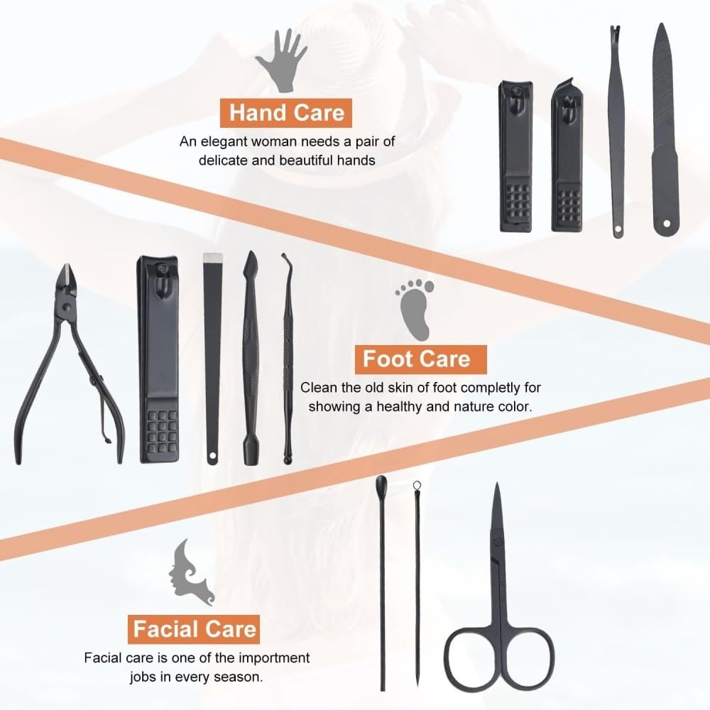 Cortaúñas, Kit de manicura y pedicura de 12 Piezas con Estuche de Viaje, Juego de cortaúñas para Mujer.