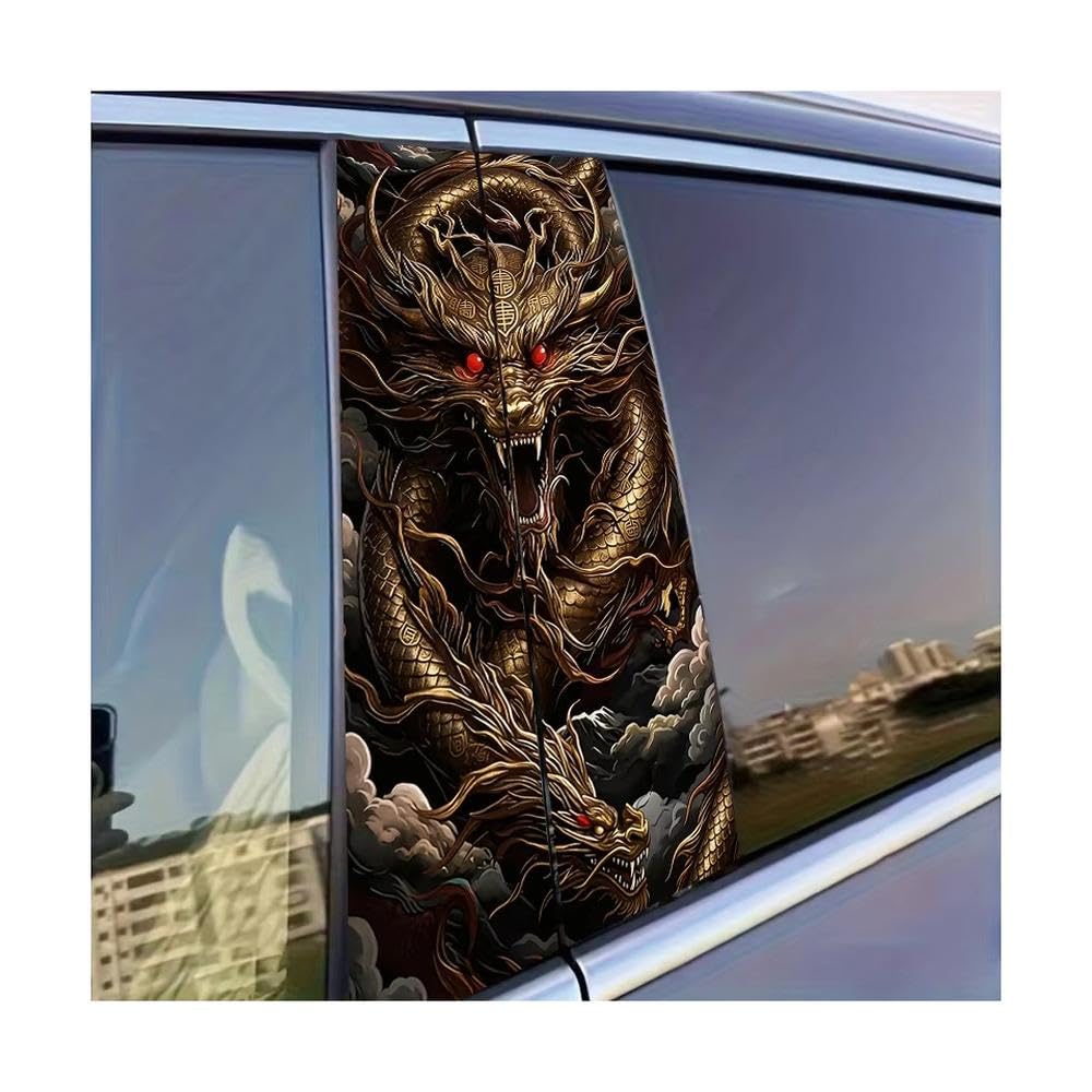 Dabhuoc One Color Car Parts 2Pcs Car Door Post Decals Two Dragons Glossy Protective Polyethylene Film