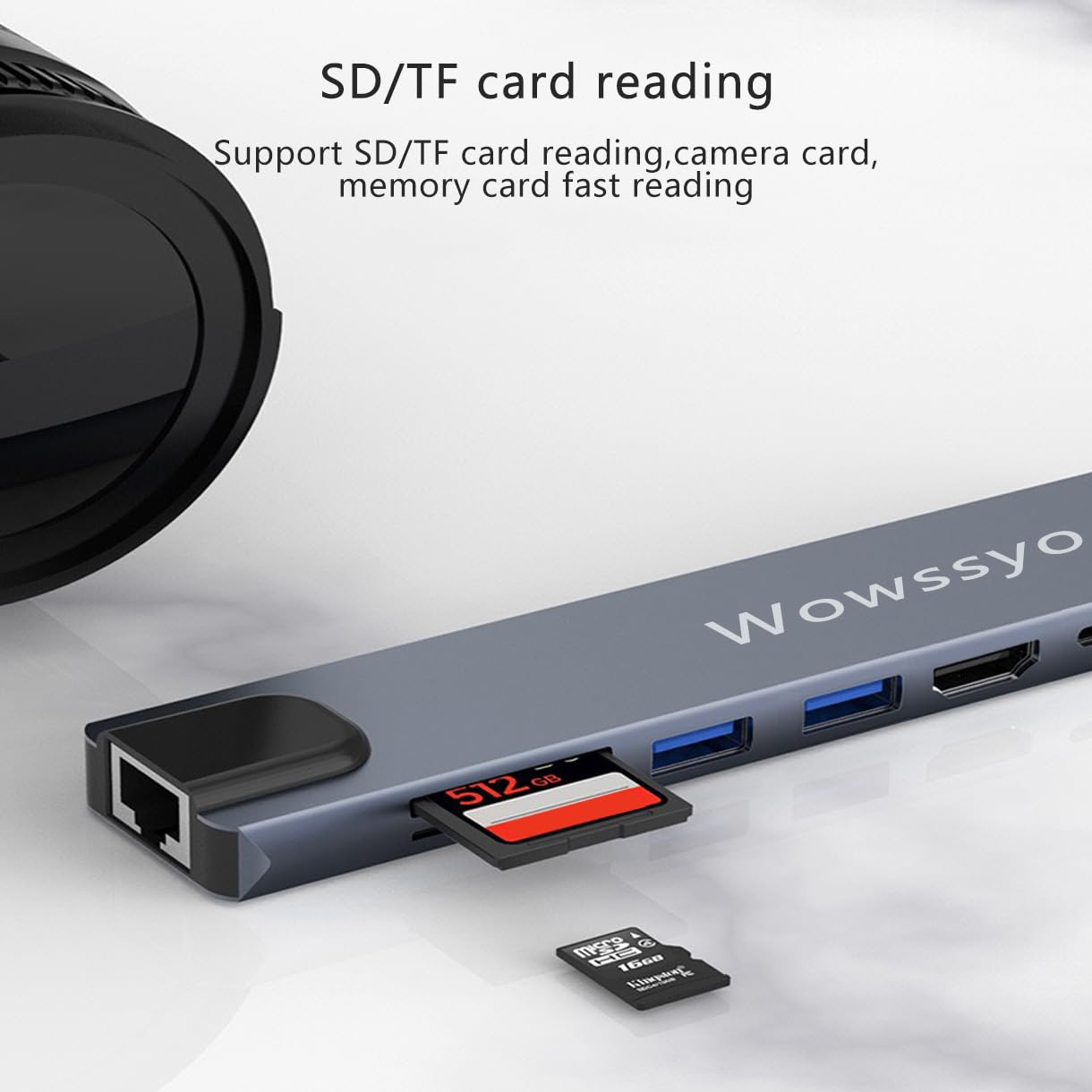 Wowssyo Hub USB C Ethernet 8 in 1, Docking Station USB C,Multiporta USB Hub, HDMI 4K, PD 100 W, USB 3.0, SD/TF, USB-C, Adattatore MacBook M1 Air Pro, per iPad, Switch, Chromecast, Cellulare e altro