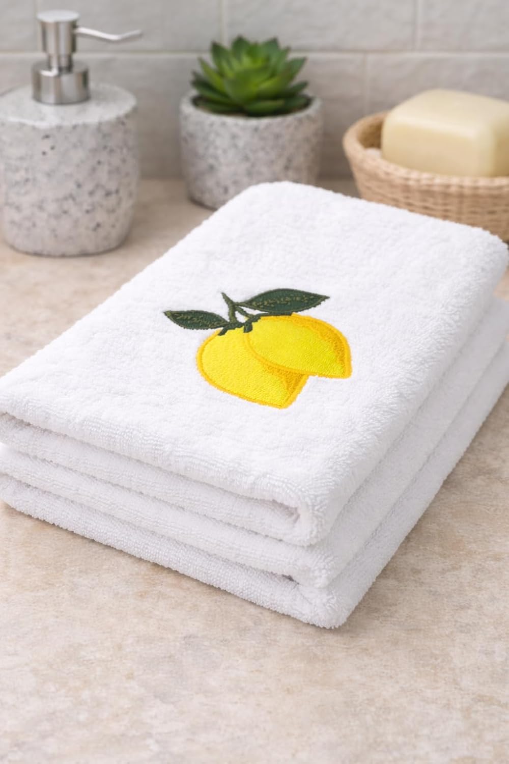 100% Cotton Velour Fingertip Towel Set. Ultra Soft Premium Hand Towels Set. Highly Absorbent Fingertip Towels. İdeal for Bathroom & Kitchen Towels.Quick Dry Towels, Dish Towels(White Lemon)