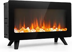 Lareira Elétrica de Chão Pequena de 16" - Aquecedor de Lareira Elétrica com Chamas 3D Realistas, Aquecedor Infravermelho Ambientes Internos, 750 | 1500 W, Proteção Contra Superaquecimento