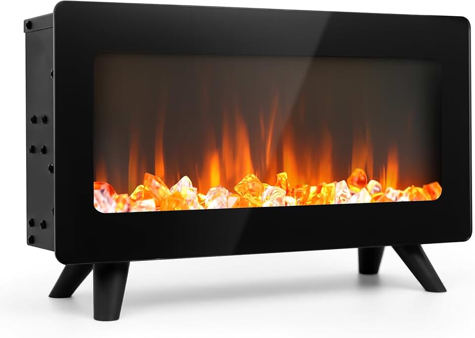 Lareira Elétrica de Chão Pequena de 16" - Aquecedor de Lareira Elétrica com Chamas 3D Realistas, Aquecedor Infravermelho Ambientes Internos, 750 | 1500 W, Proteção Contra Superaquecimento