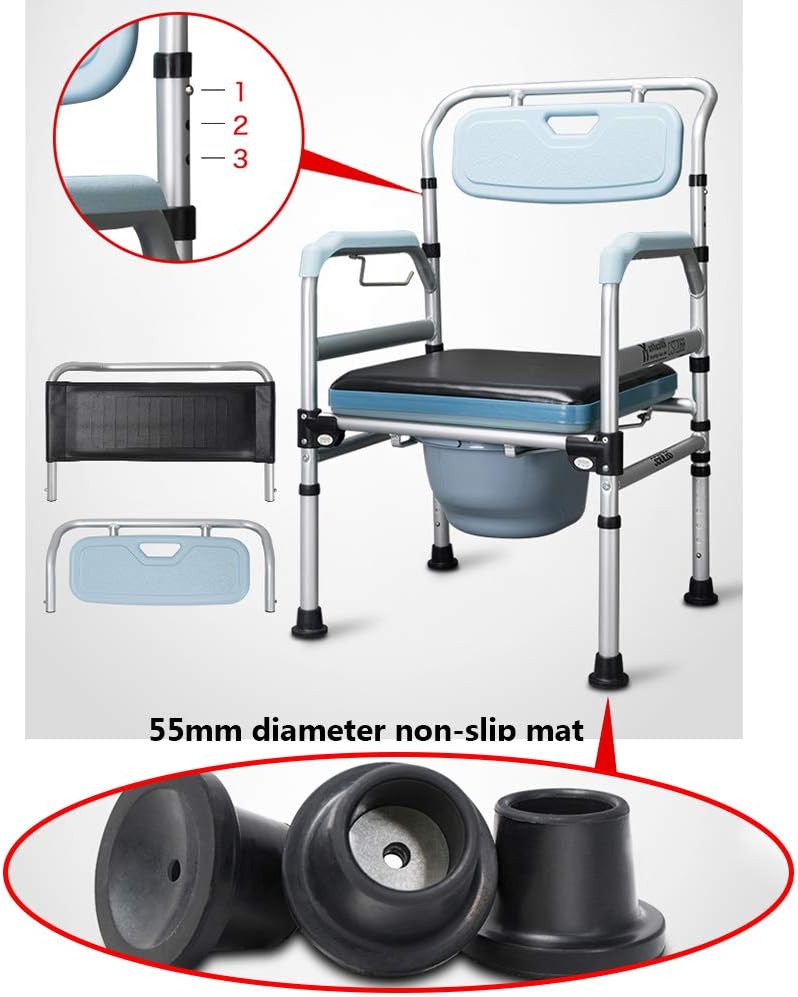 RXBFD Folding Bedside Commode Toilet Chair with Arms, 3in1Portable Medical Adjustable Height Shower Chair, for Adult Handicap,Elderly,Pregnant Women(with Bucket)
