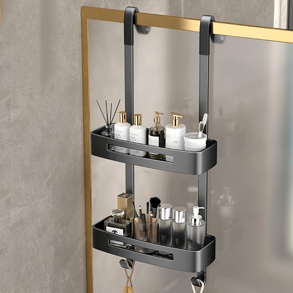EXOTUF 2 Tier Over The Door Shower Caddy Bathroom Door Storage Rack for Inside Shower No Drilling Hanging