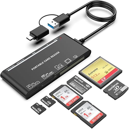 Lector de tarjetas USB C USB3.0 para tarjetas SD, CF, Micro SD, XD, MS - Hub adaptador 7 en 1 para Windows, Mac, Linux, Android