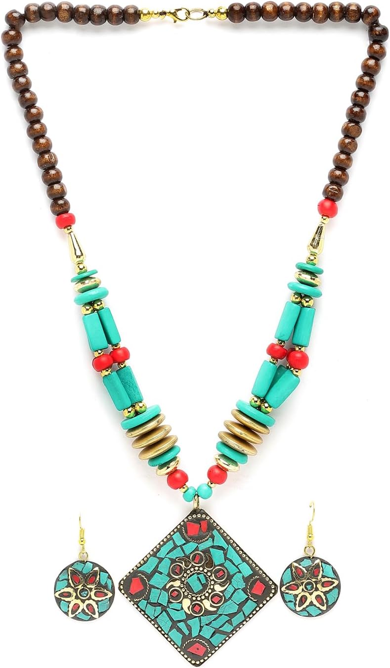 Latest Stylish Traditional Tibetan Pendant Necklace Jewellery Set for Women