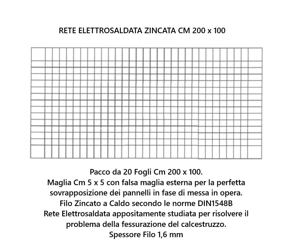 RETE ELETTROSALDATA ZINCATA CM 200 x 100 MASSETTO PAVIMENTI MURATURA ARMATURA