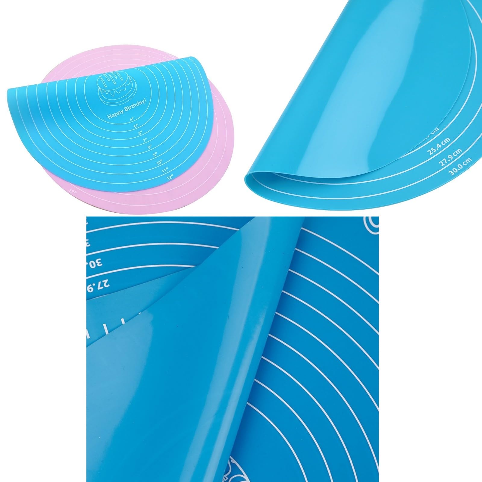 Tappetino In Silicone Per Torte, Diametro 30 Cm, Antiscivolo E Resistente Al Calore, Ideale Per Impastare E Decorare Con Scala In Cm E Pollici, Rosa - 5