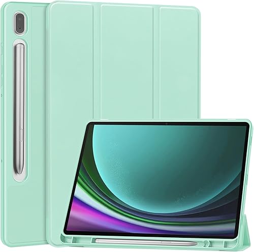 Miimall Funda de cuero compatible con Samsung Galaxy Tab S9, poliuretano genuino con cubierta de TPU, precisión ultrafina, anticaídas de grado