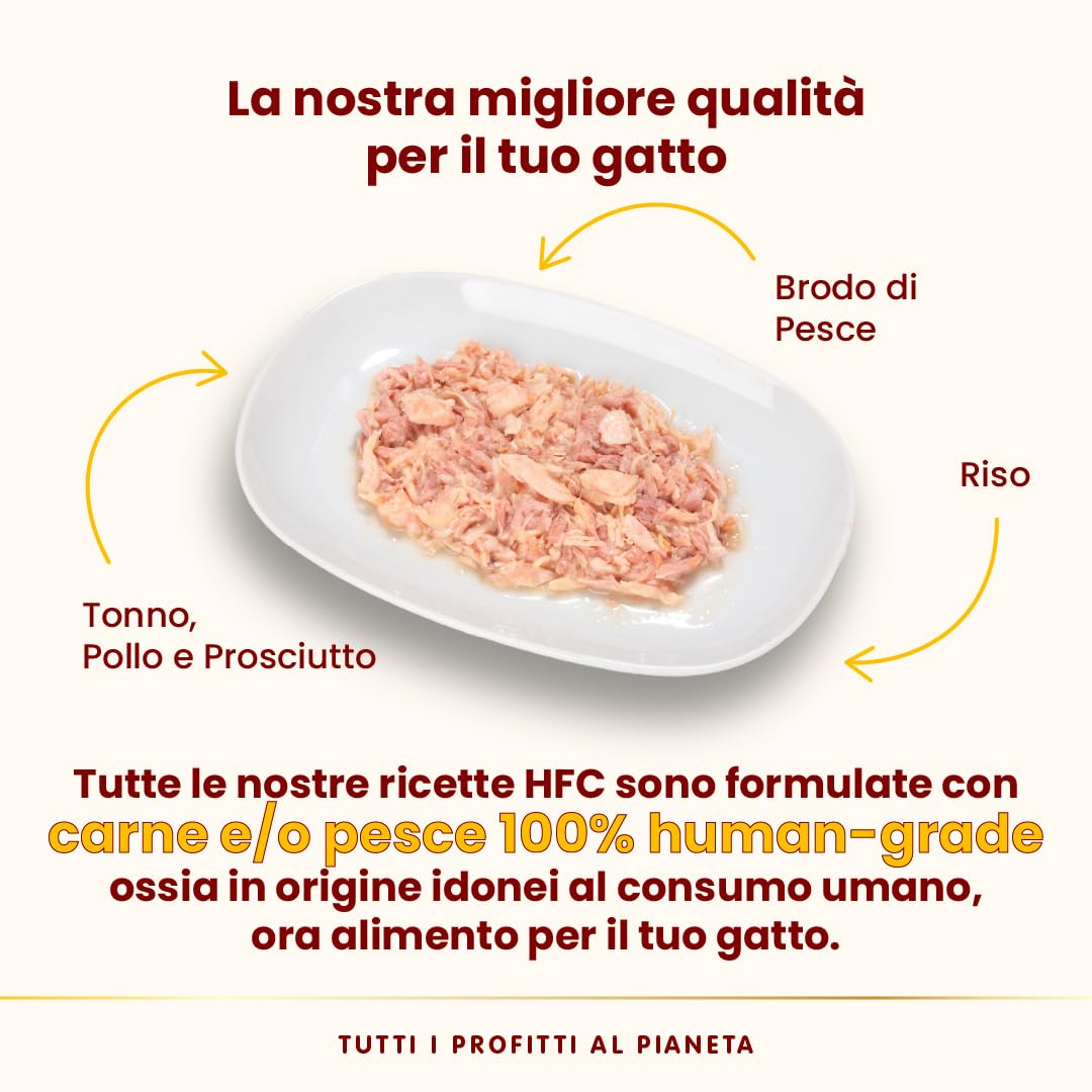 Almo Nature HFC Natural Light Meal - Alimento Umido per Gatti - Tonno, Pollo e Prosciutto - Human-Grade, Gluten-Free - 50g (Confezione da 4)
